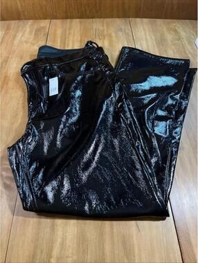 Gap Mid Rise Vegan Faux Leather Baby Boot Pants 34/18R NWT $90 Black Stretch
